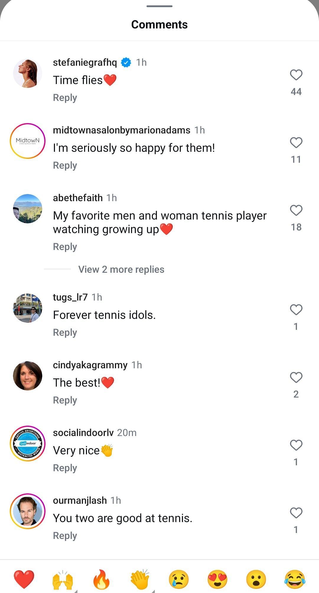 Steffi Graf's comment (top) on Andre Agassi's Instagram post featuring the couple's evolution dated Tuesday, May 20, 2025 (Source: Instagram/agassi)